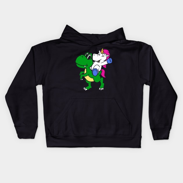 Unicorn Riding Dinosaur- Kids Hoodie by Xizin Gao